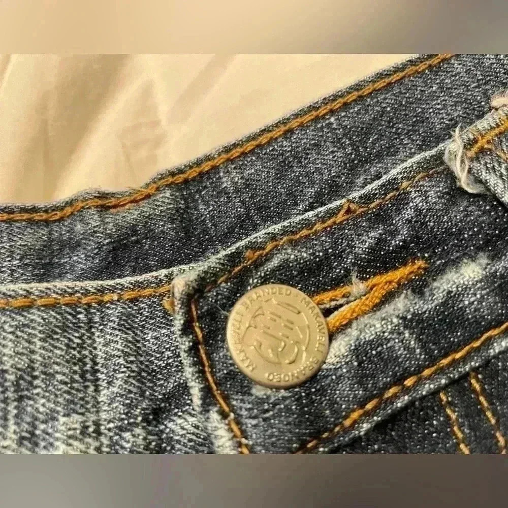 VTG MAKAVELI Brand Tupac Denim Jeans Rap Portrait Logo 90s 2Pac Size 14 wide leg - Picture 8 of 16